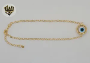 (1-0211) Gold Laminate - 2.5mm Rolo Link Evil Eye Anklet - 10 - BGF