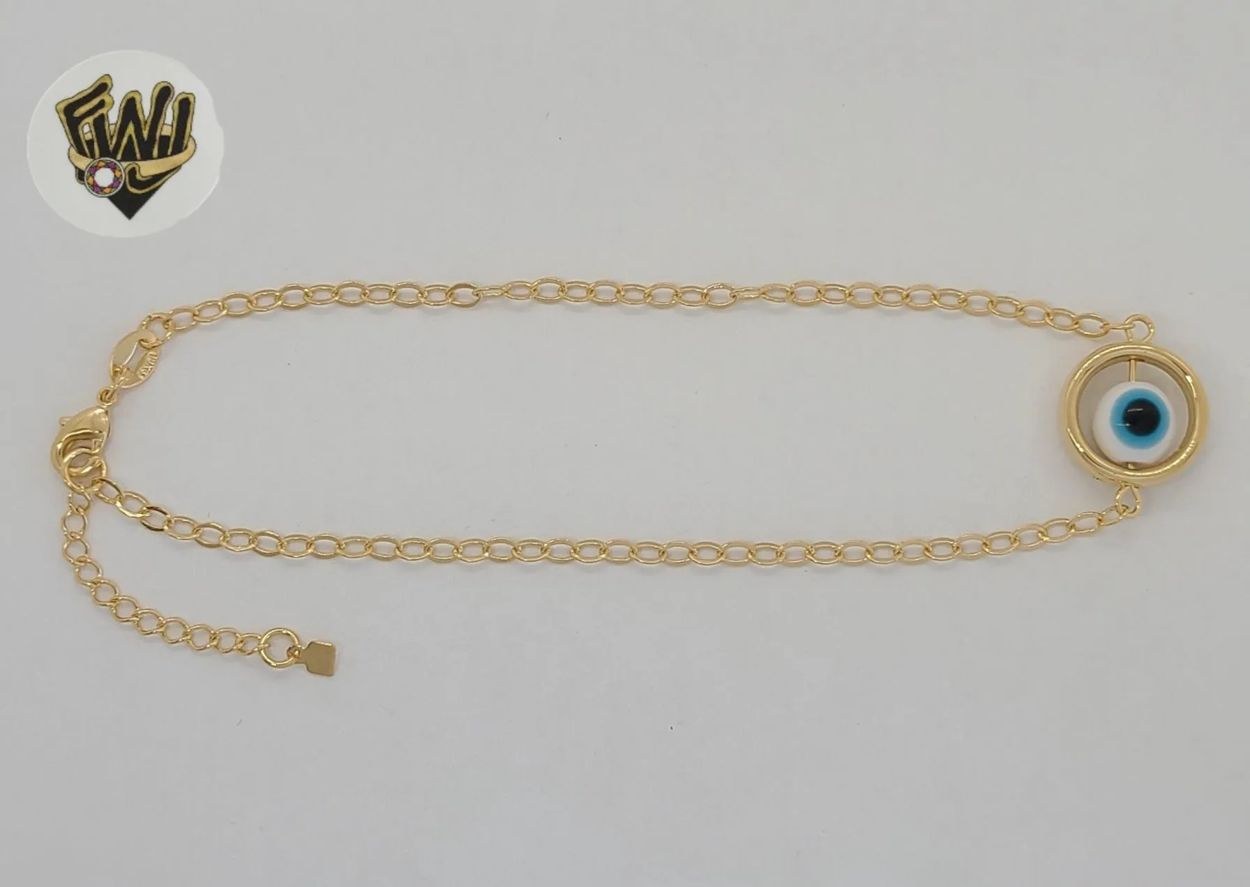 (1-0211) Gold Laminate - 2.5mm Rolo Link Evil Eye Anklet - 10 - BGF