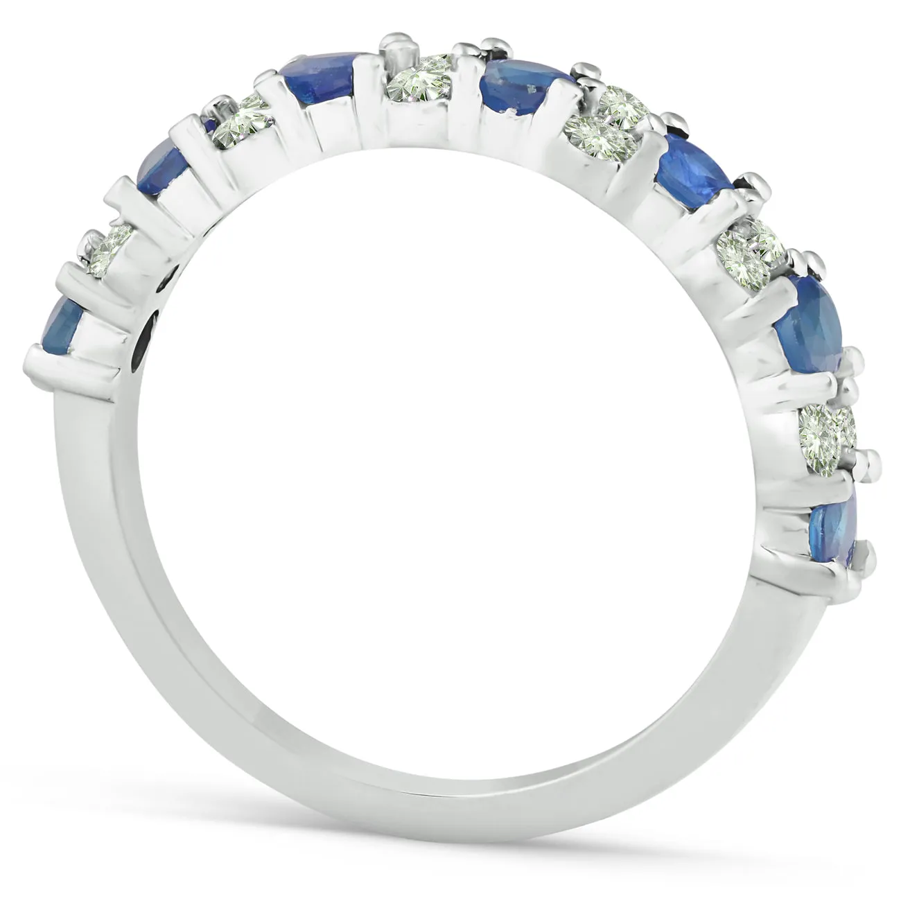 1 1/2 Ct Blue Sapphire & Diamond Wedding Ring 14k White Gold