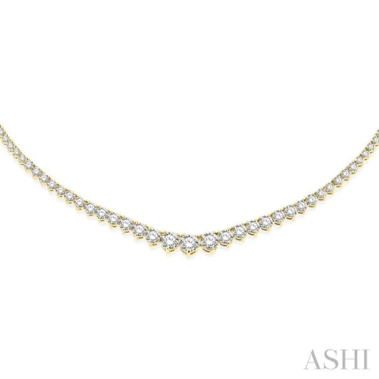 10 ctw Riviera Round Cut Diamond Necklace in 14K Yellow Gold