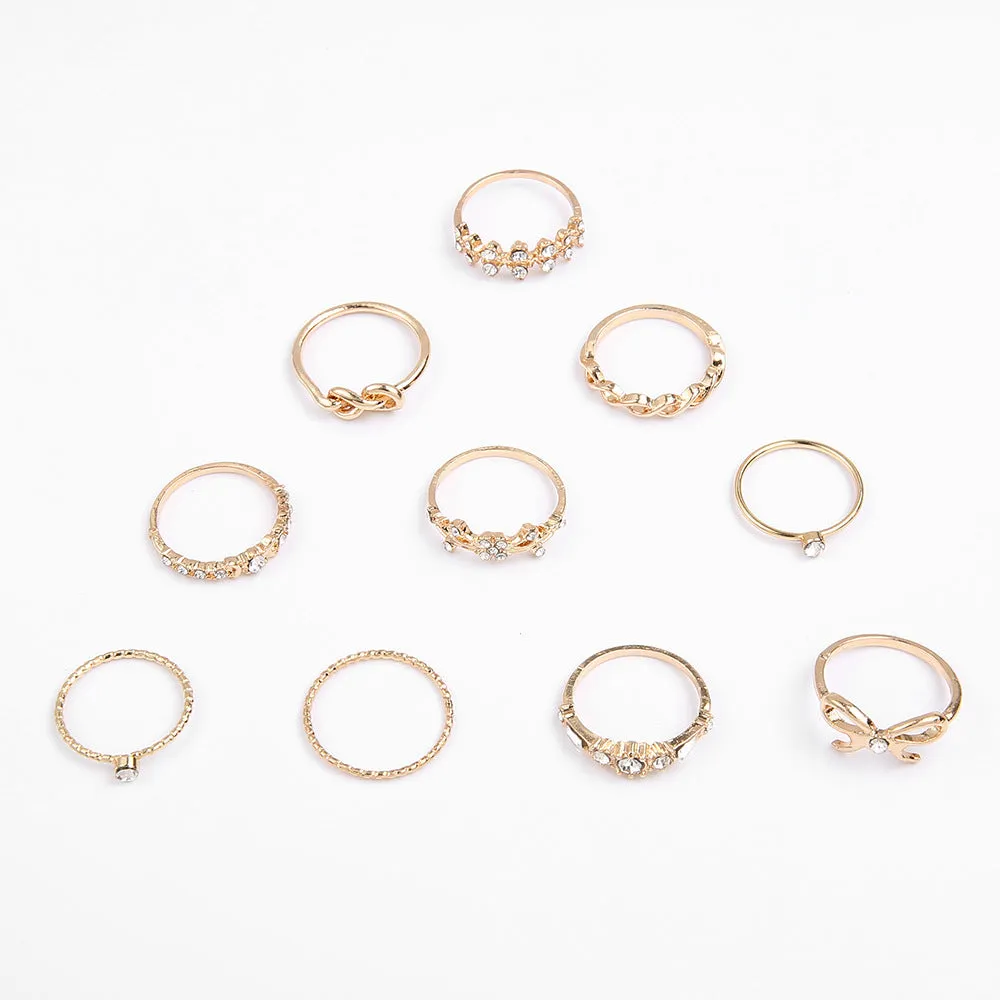 10 Pieces 10K Gold Plated Hollow Butterfly Rings with 10 Sets of 10 Rings Jewelry Set