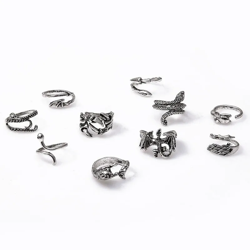 10 Pieces Animal Combination Rings with Copper Material in European and American Style for Gift Occasion