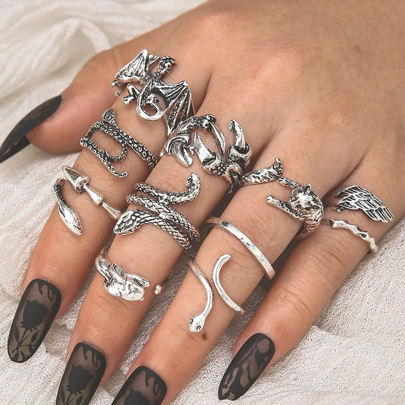 10 Pieces Animal Combination Rings with Copper Material in European and American Style for Gift Occasion