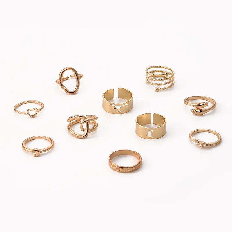 10 Pieces Animal Twist Geometric Rings for Women, Made of Alloy, European and American Style, Suitable for Gift Giving Occasions