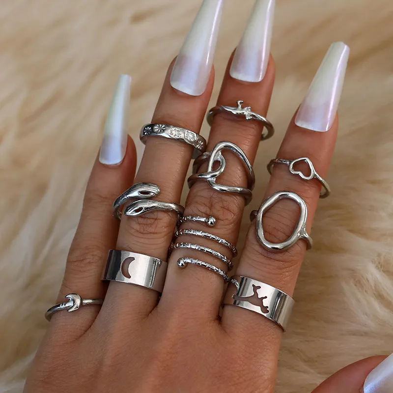 10 Pieces Animal Twist Geometric Rings for Women, Made of Alloy, European and American Style, Suitable for Gift Giving Occasions