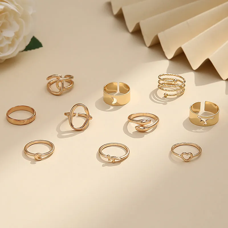 10 Pieces Animal Twist Geometric Rings for Women, Made of Alloy, European and American Style, Suitable for Gift Giving Occasions