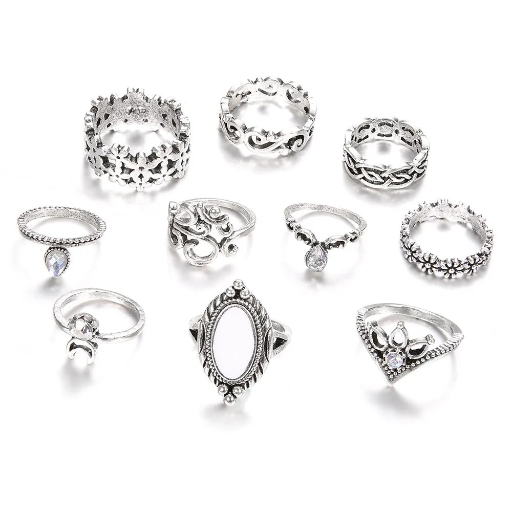 10 Pieces Gold Alloy Moon-Shaped Joint Rings Set for Women