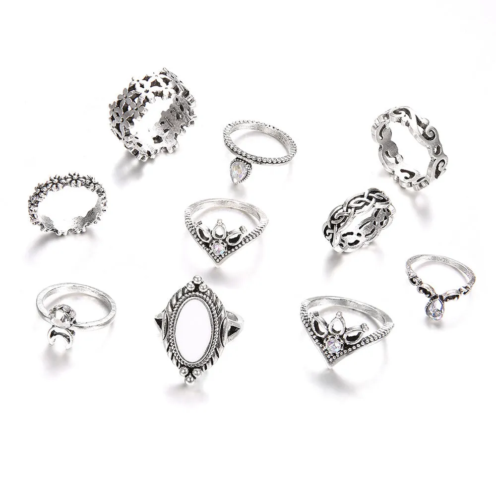 10 Pieces Gold Alloy Moon-Shaped Joint Rings Set for Women