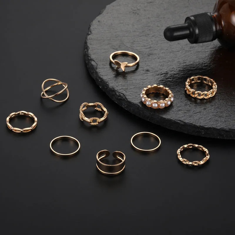 10 Pieces Pearl Geometric Oil Drop Ring Set for Men and Women, Fashionable and Stylish Rings for Special Occasions