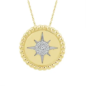 10K Yellow Gold Diamond Star Medallion Necklace with Beaded Edging