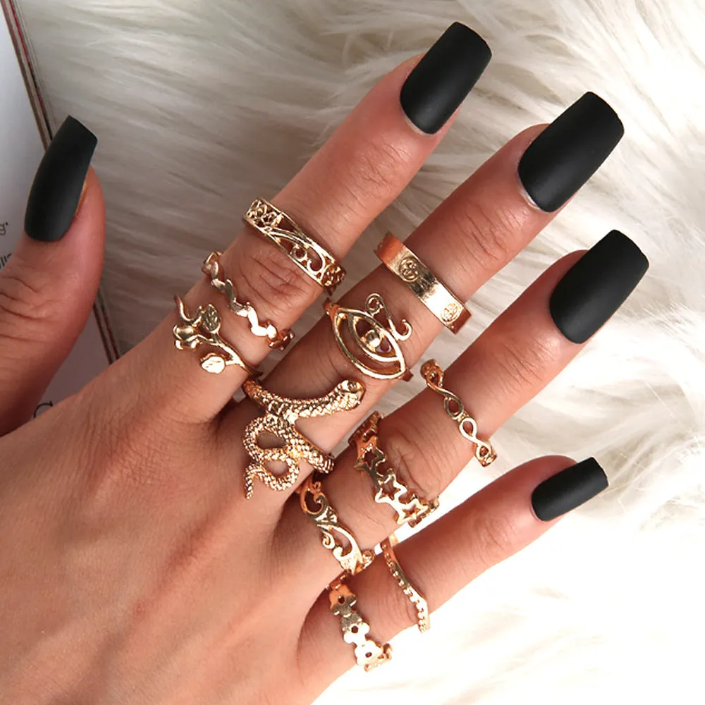 11 Pieces Bohemian Geometric Rings Set with Full Diamonds for Men and Women