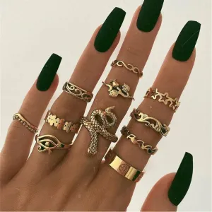 11 Pieces Bohemian Geometric Rings Set with Full Diamonds for Men and Women