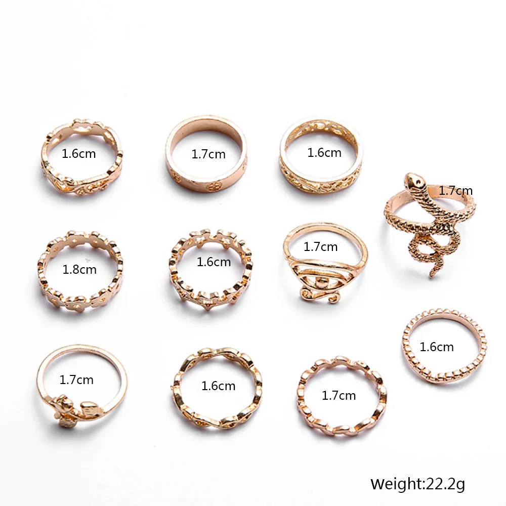 11 Pieces Bohemian Geometric Rings Set with Full Diamonds for Men and Women