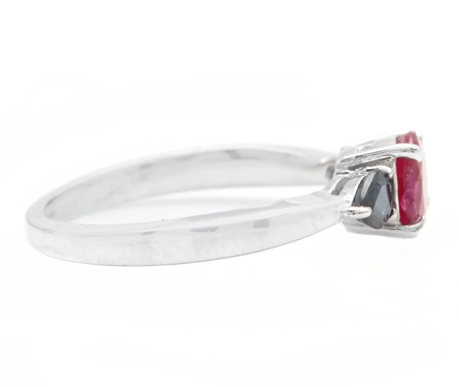 1.10 Carats Exquisite Natural Ruby & Sapphire 14K Solid White Gold Ring