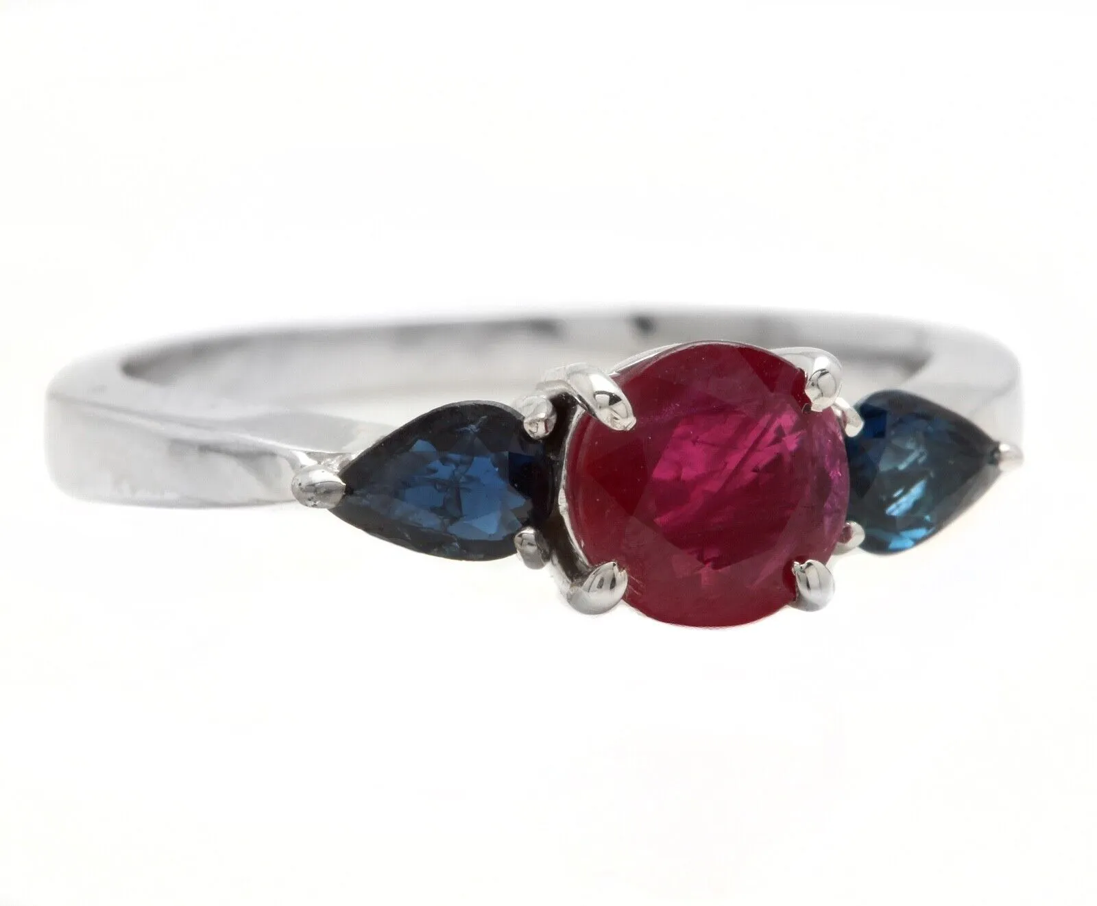 1.10 Carats Exquisite Natural Ruby & Sapphire 14K Solid White Gold Ring