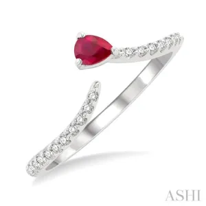 1/10 ctw Petite 4X3 MM Pear Cut Ruby and Round Cut Diamond Precious Fashion Ring in 10K White Gold