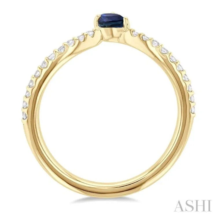 1/10 ctw Petite 4X3 MM Pear Cut Sapphire and Round Cut Diamond Precious Fashion Ring in 10K Yellow Gold