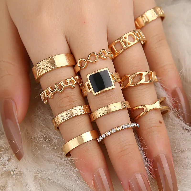 12 Pieces Hot Selling Metal Punk Style Rings Set for Men and Women