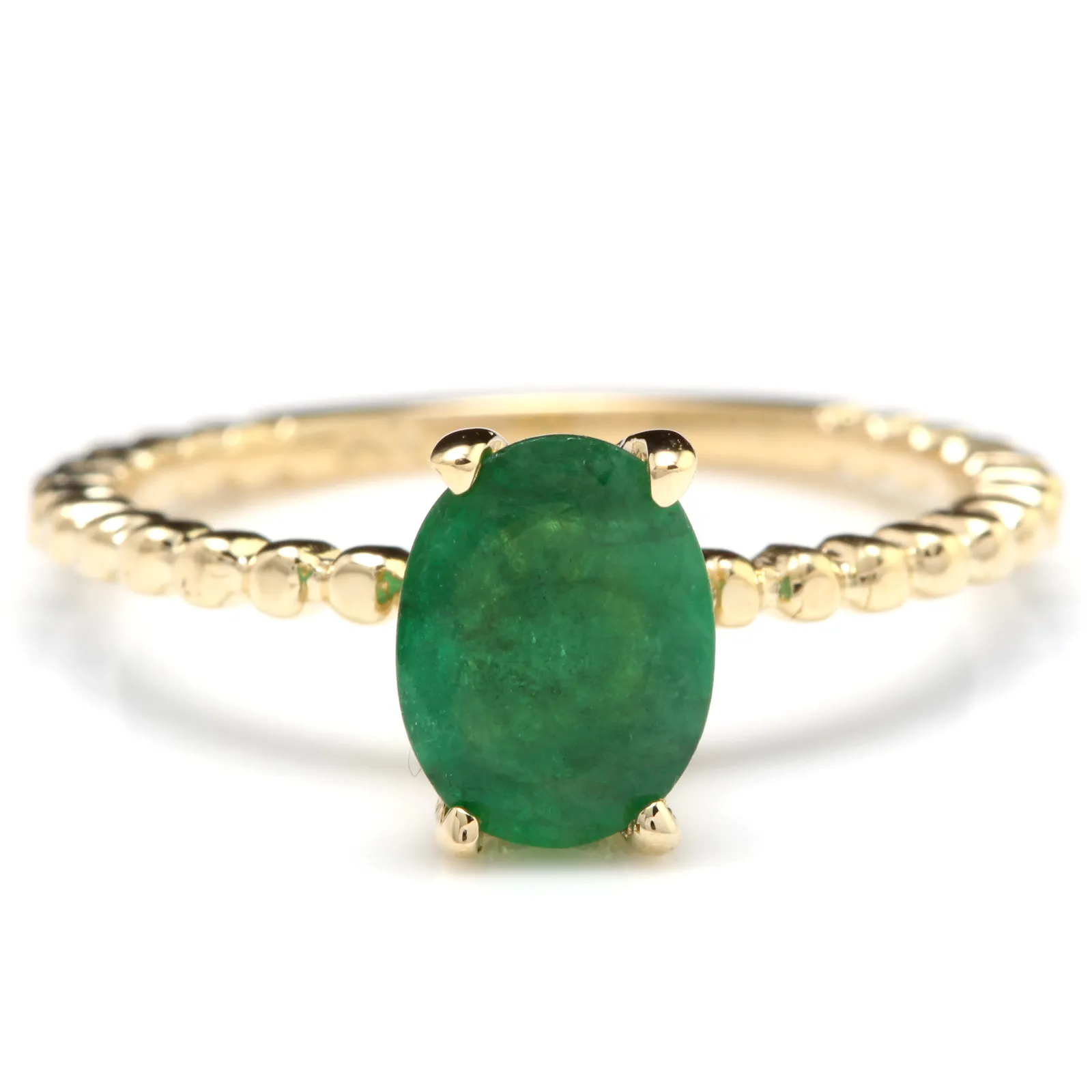 1.20 Carats Exquisite Natural Emerald 14K Solid Yellow Gold Ring