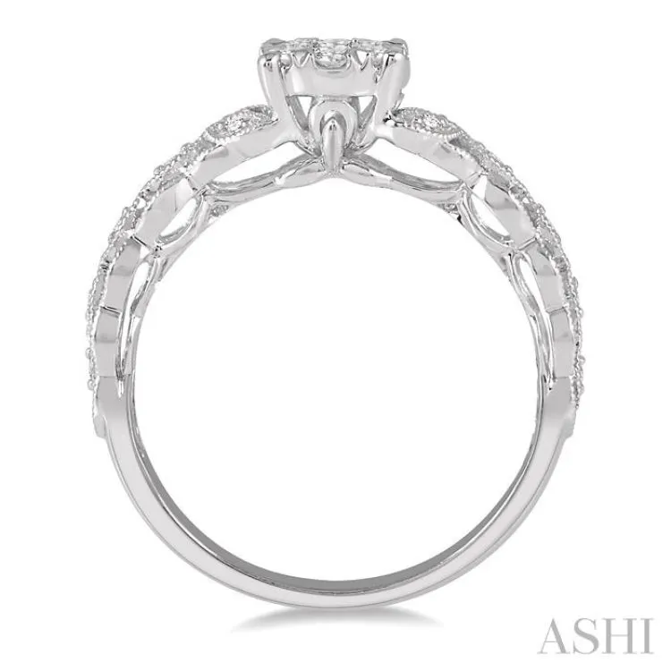 1/3 Ctw Round Cut Diamond Lovebright Engagement Ring in 14K White Gold