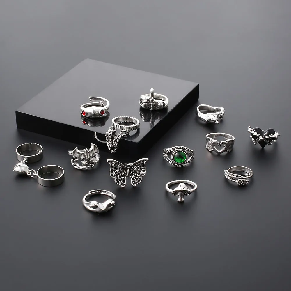 14 Pieces Animal Element Magnetic Heart-Shaped Rings with Stylish Design for Unisex