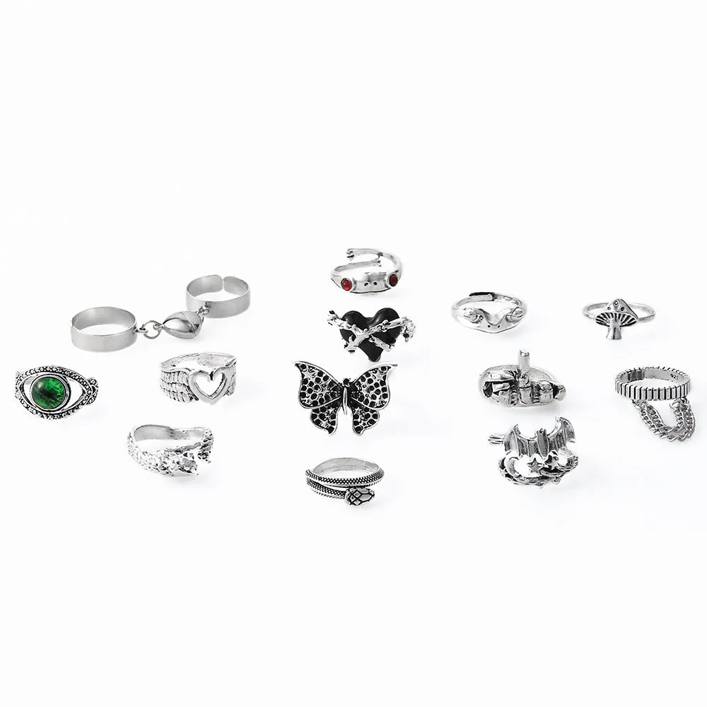 14 Pieces Animal Element Magnetic Heart-Shaped Rings with Stylish Design for Unisex