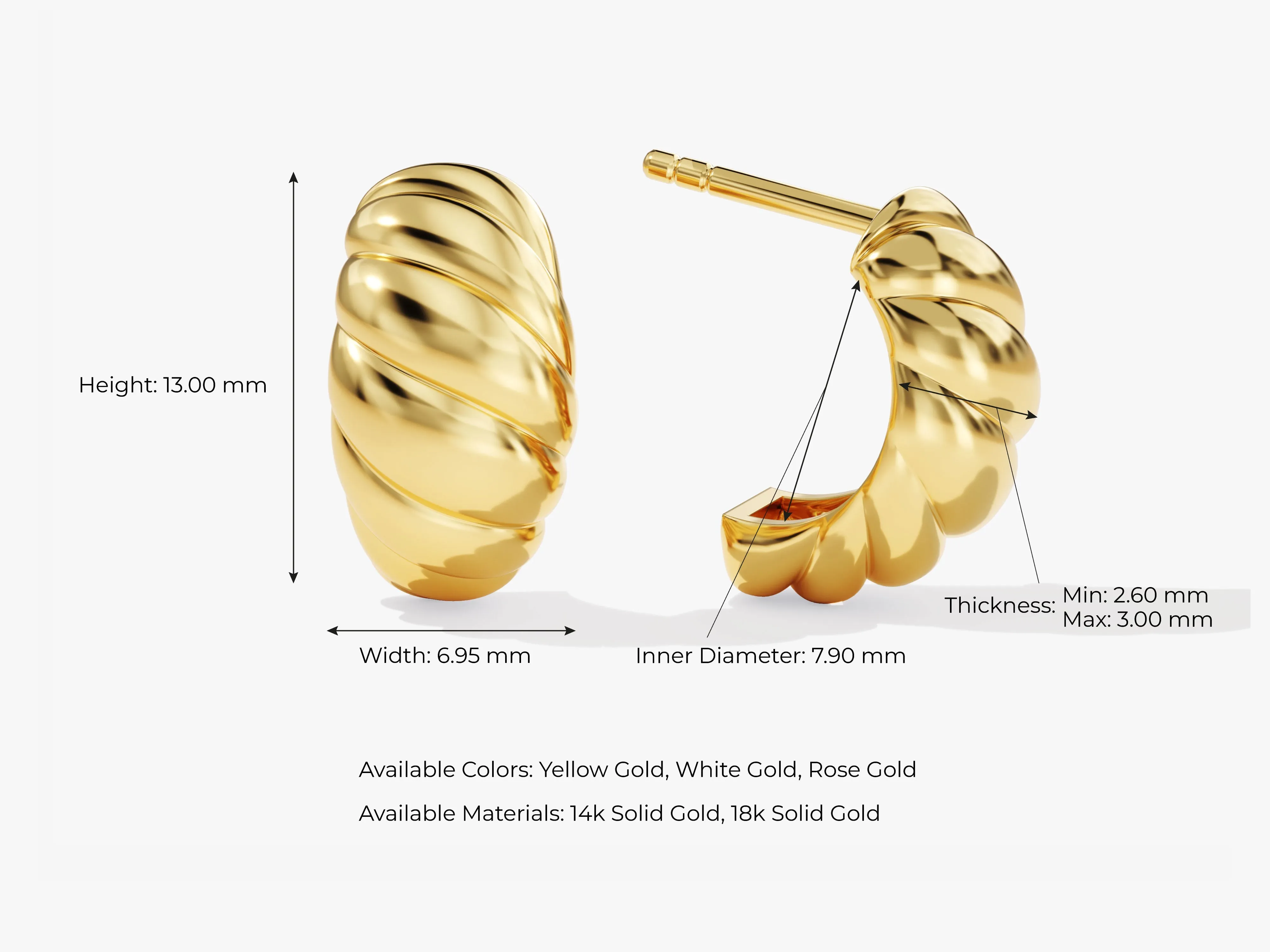 14k Gold Bold Croissant Dome Huggie Earrings