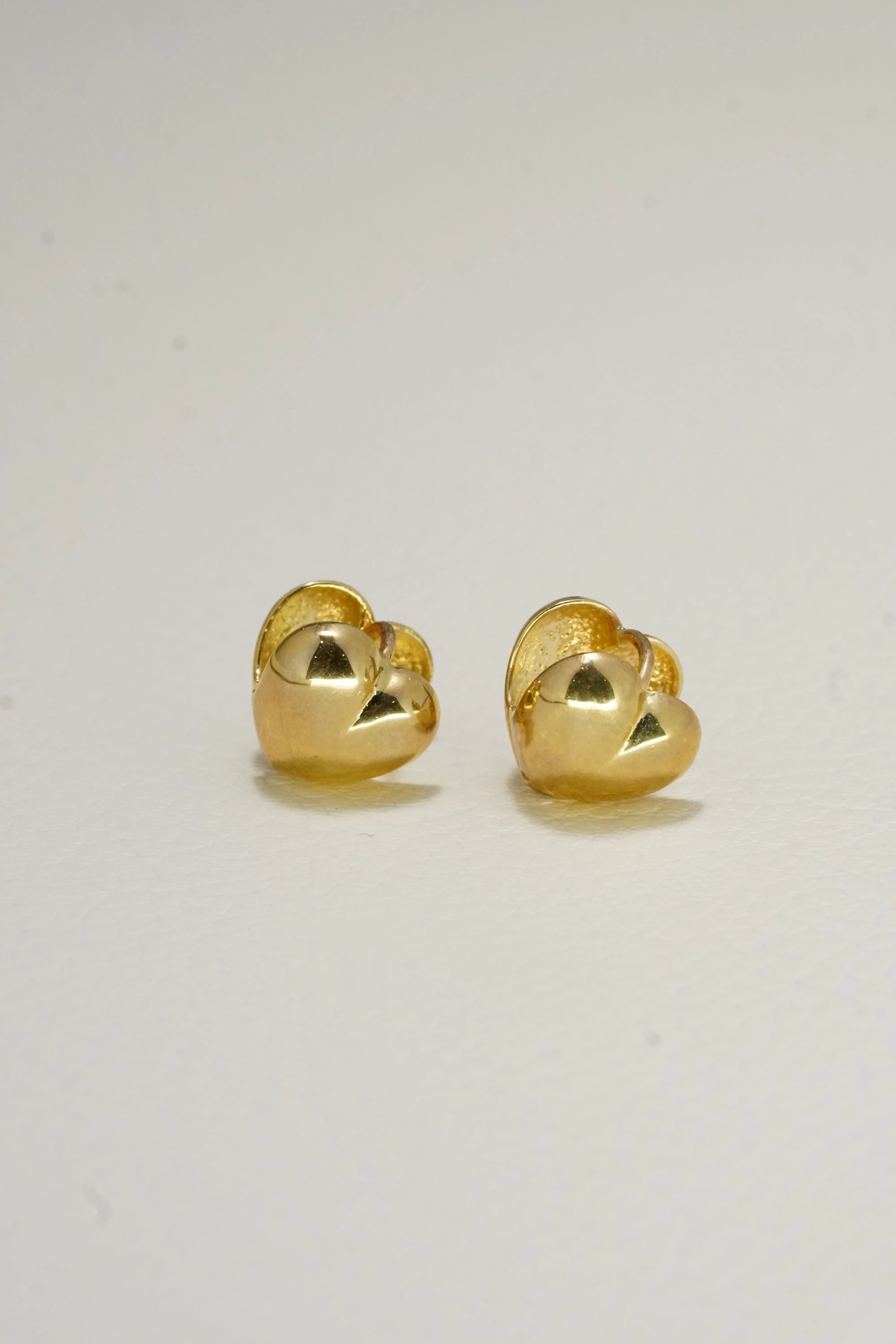 14K Solid Gold Double Sided Heart Bold Huggies Earring