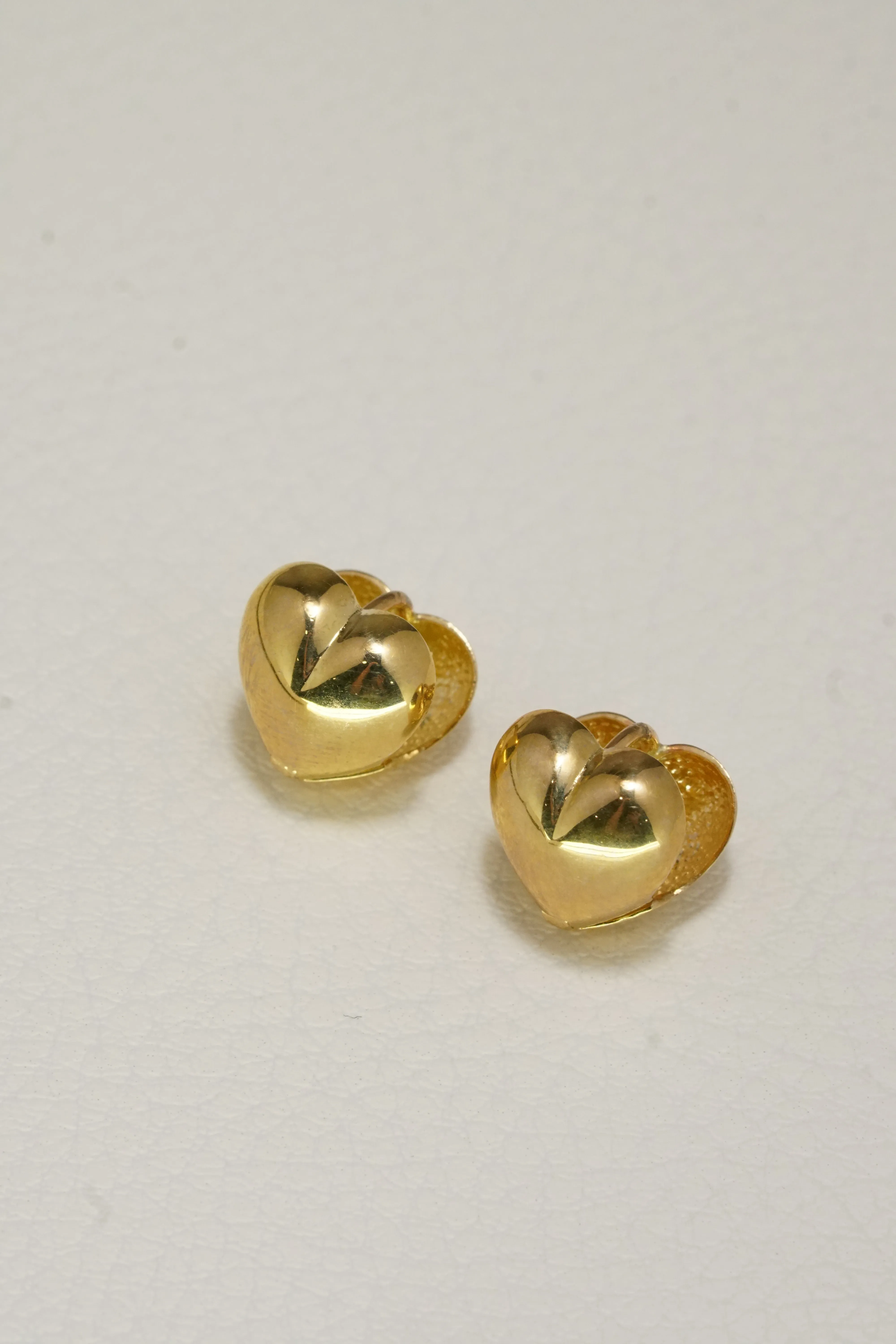 14K Solid Gold Double Sided Heart Bold Huggies Earring