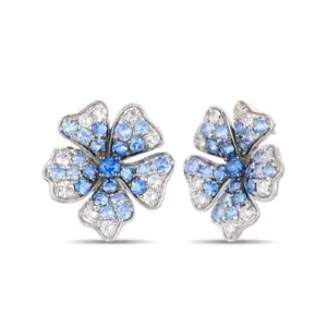 14K White Gold 2.88ctw White & Blue Sapphire Ombre Flower Stud Earrings by Le Vian