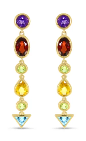 14K Yellow Gold Multi Gemstone Drop Earrings by Brevani