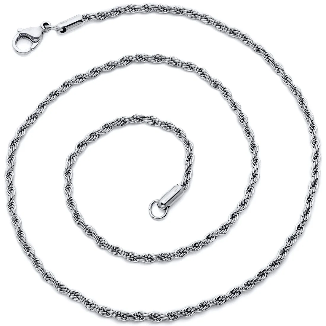 18inch 2mm Diamond Cut Stainless Steel Rope Chain Necklace