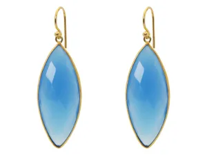 18k Gold Plated Silver Marquee Blue Chalcedony Sto