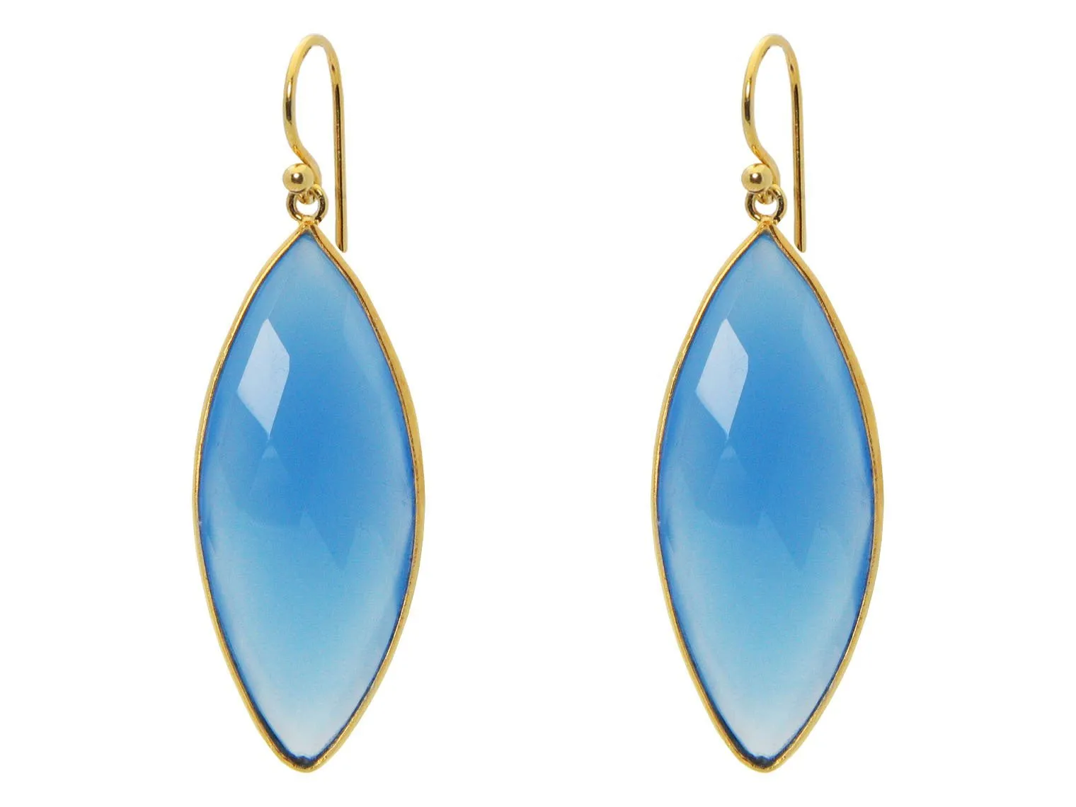 18k Gold Plated Silver Marquee Blue Chalcedony Sto