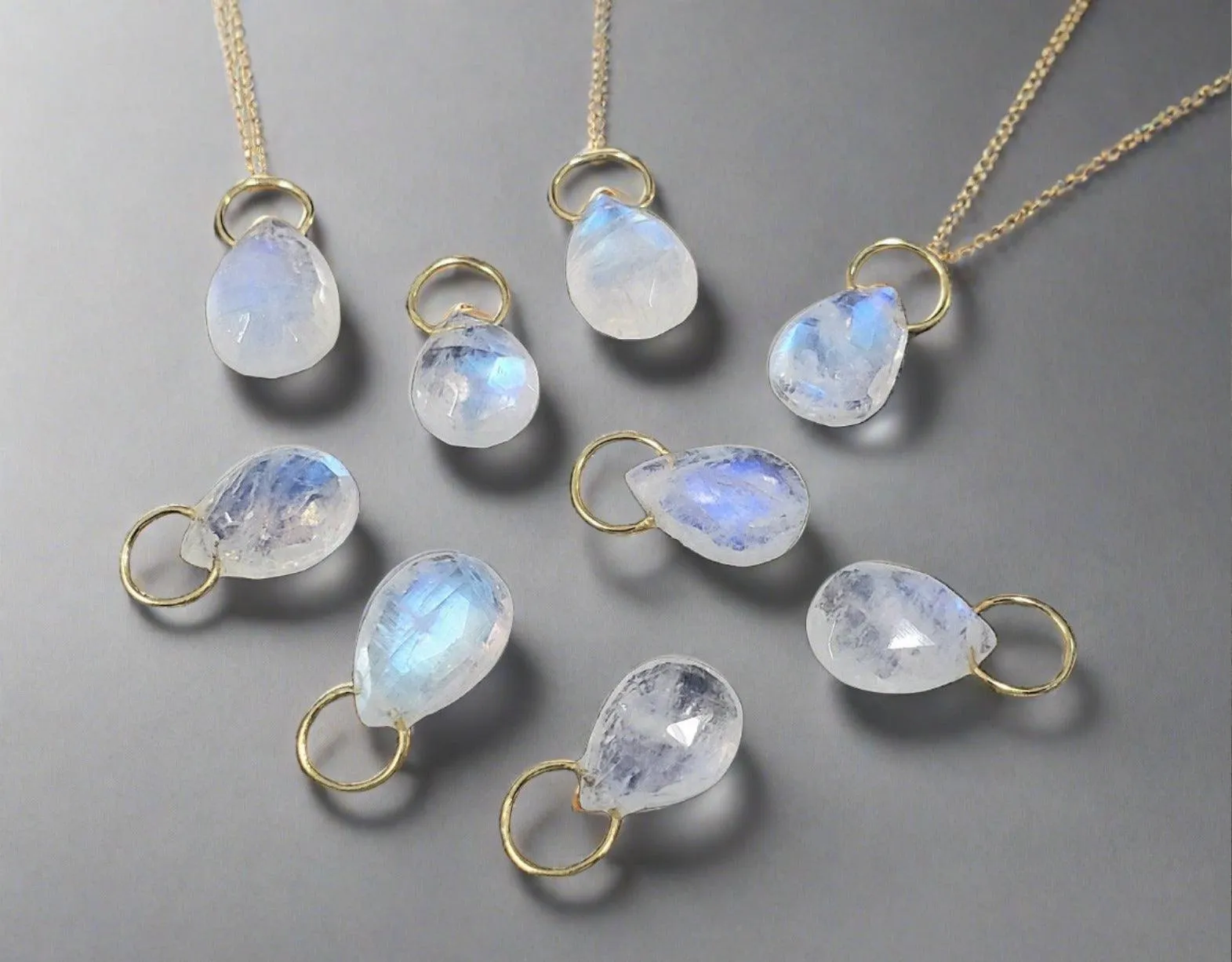 18k Gold Rainbow Moonstone Pendants