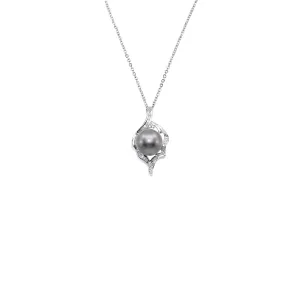 18K White Gold Tahitian Pearl and Diamond Pendant - 2072351