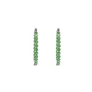 18KT White Gold Green Tsavorite Hoop Earrings