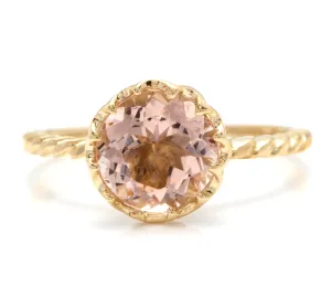 2.00 Carats Exquisite Natural Morganite 14K Solid Yellow Gold Ring