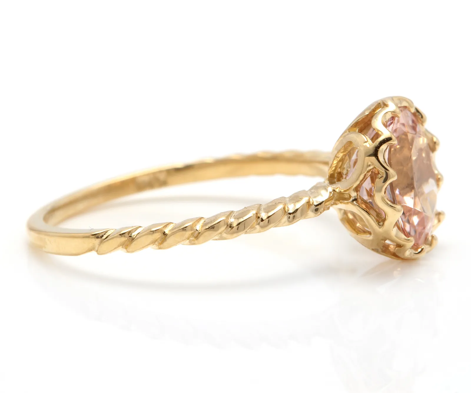 2.00 Carats Exquisite Natural Morganite 14K Solid Yellow Gold Ring