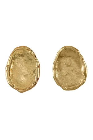 24K Goldplated Brass With Darkwood Oval Clip Earrings