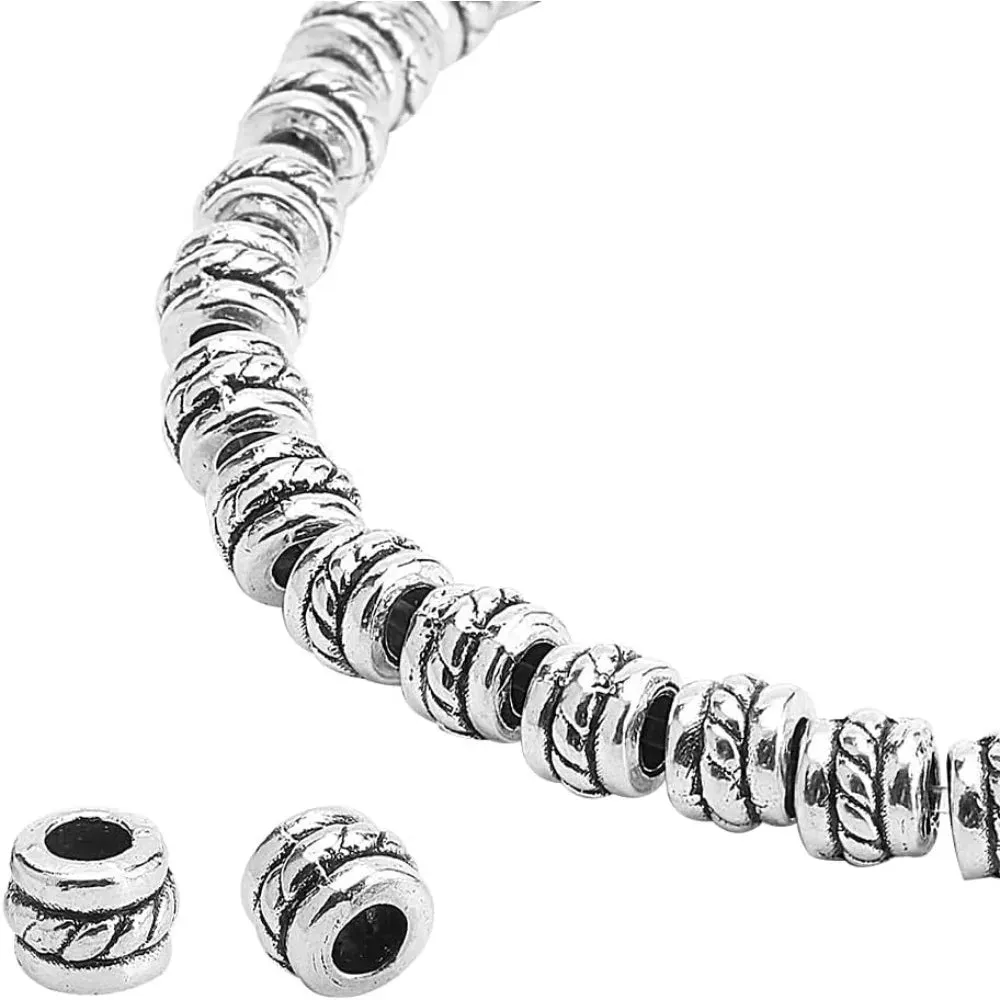 300pcs Tibetan Tube Spacer Beads – Antique Silver for Jewelry