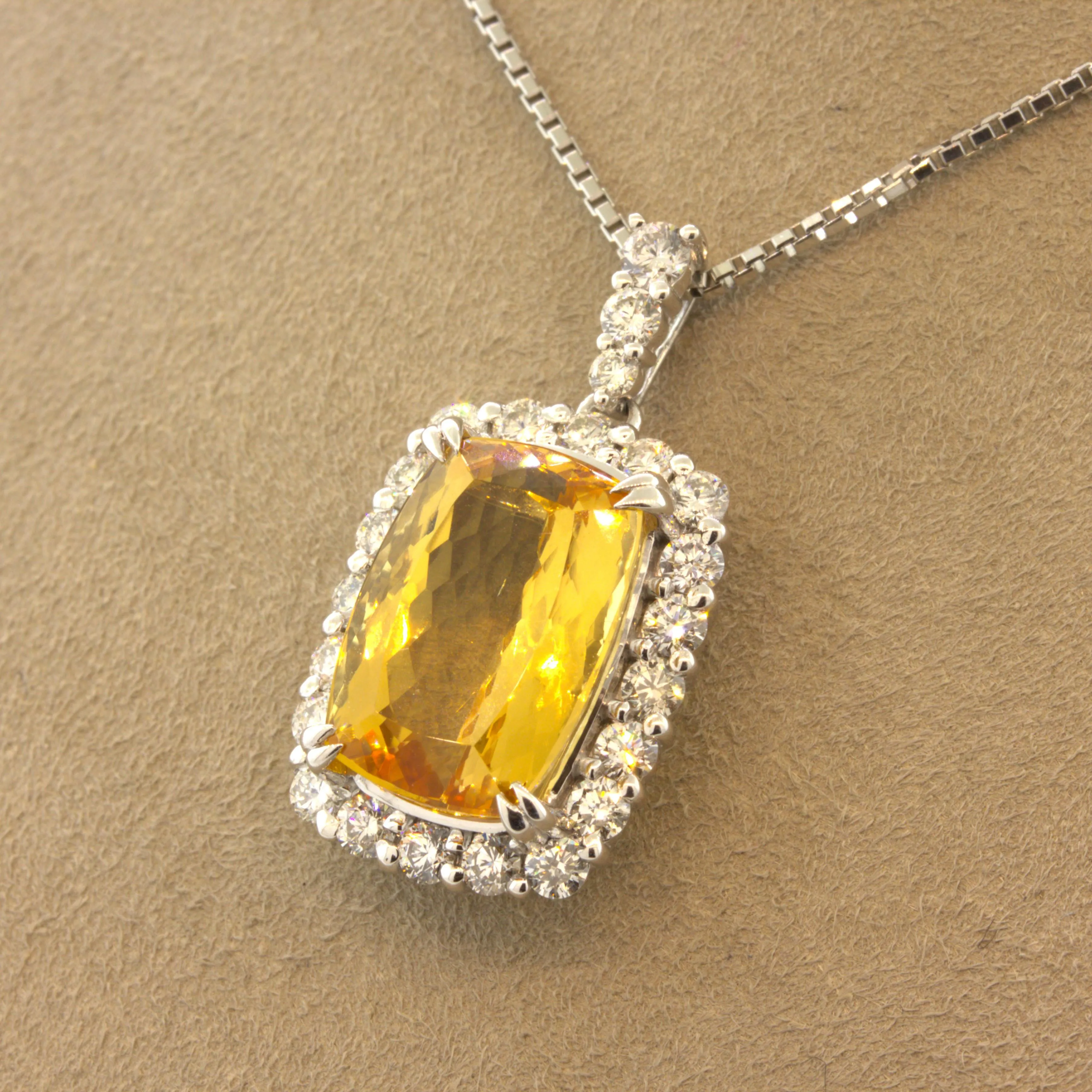 8.14 Carat Imperial Topaz Diamond Halo Platinum Drop Pendant