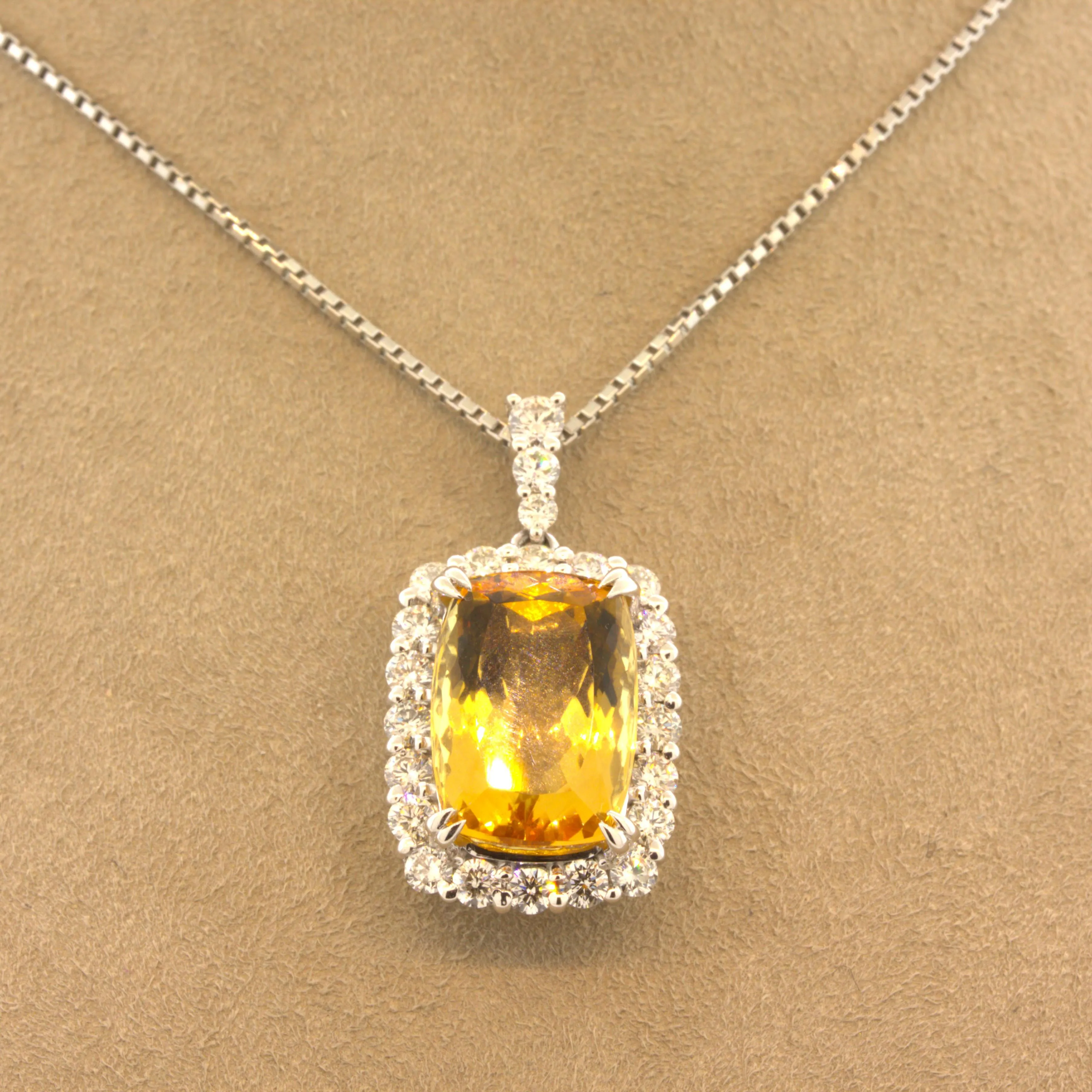 8.14 Carat Imperial Topaz Diamond Halo Platinum Drop Pendant