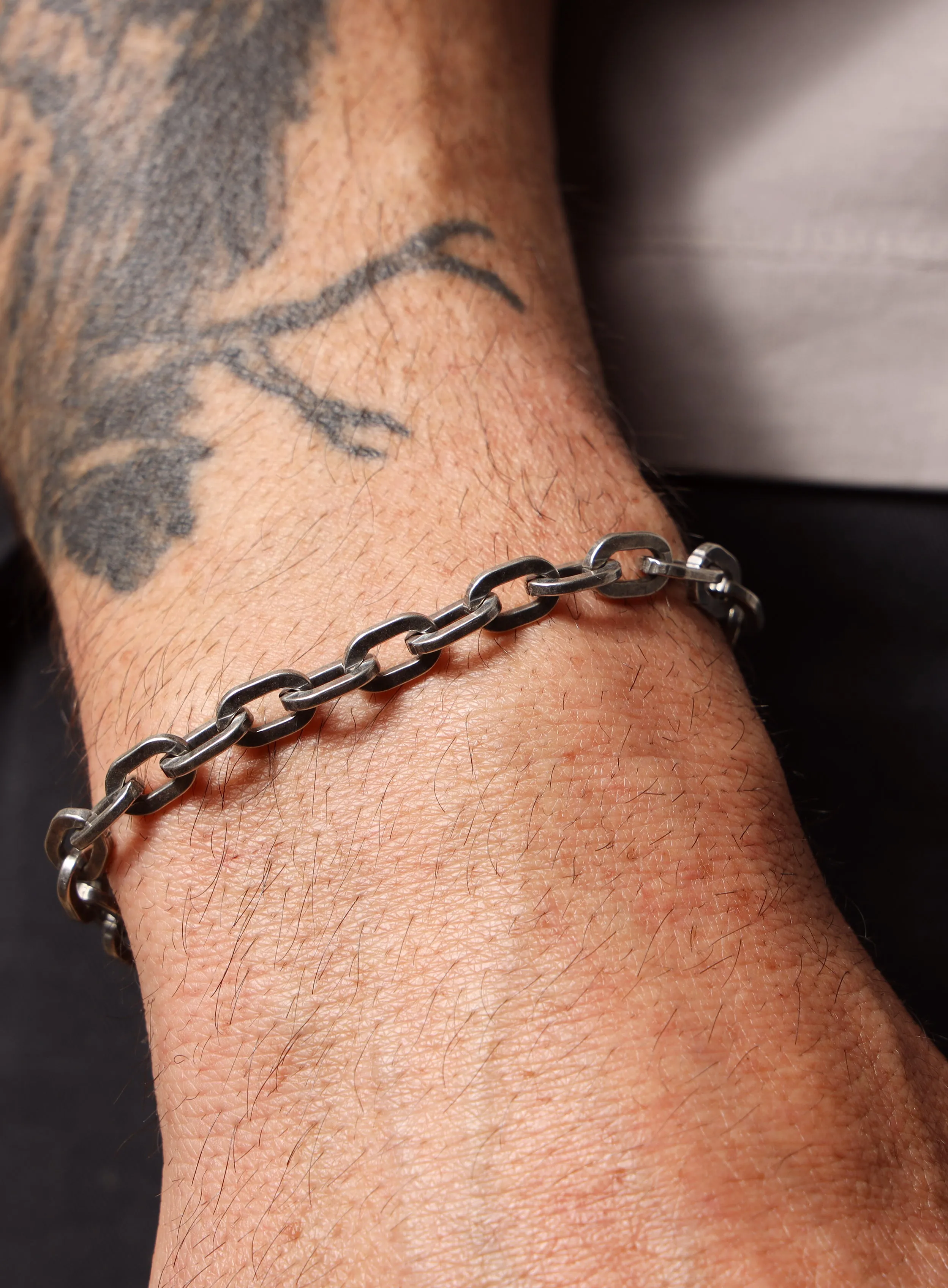 925 Oxidized Sterling Silver Thick Cable Chain Bracelet for Men