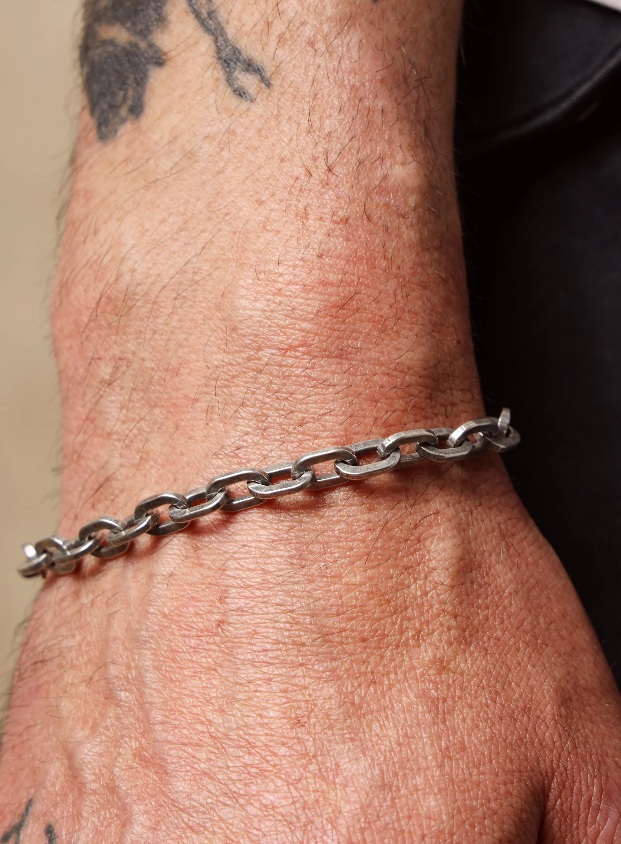 925 Oxidized Sterling Silver Thick Cable Chain Bracelet for Men