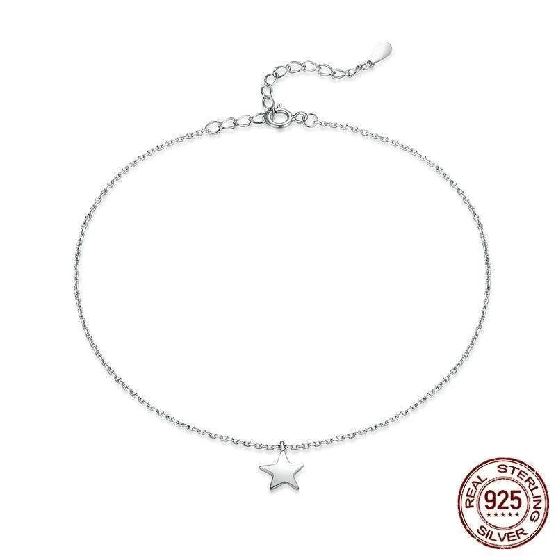 925 Sterling Silver Anklet Charm Jewelry - Single Star - SCT009