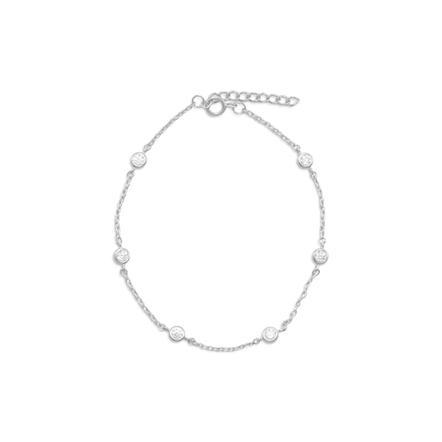 9"   1" Rhodium Plated Bezel Set CZ Anklet