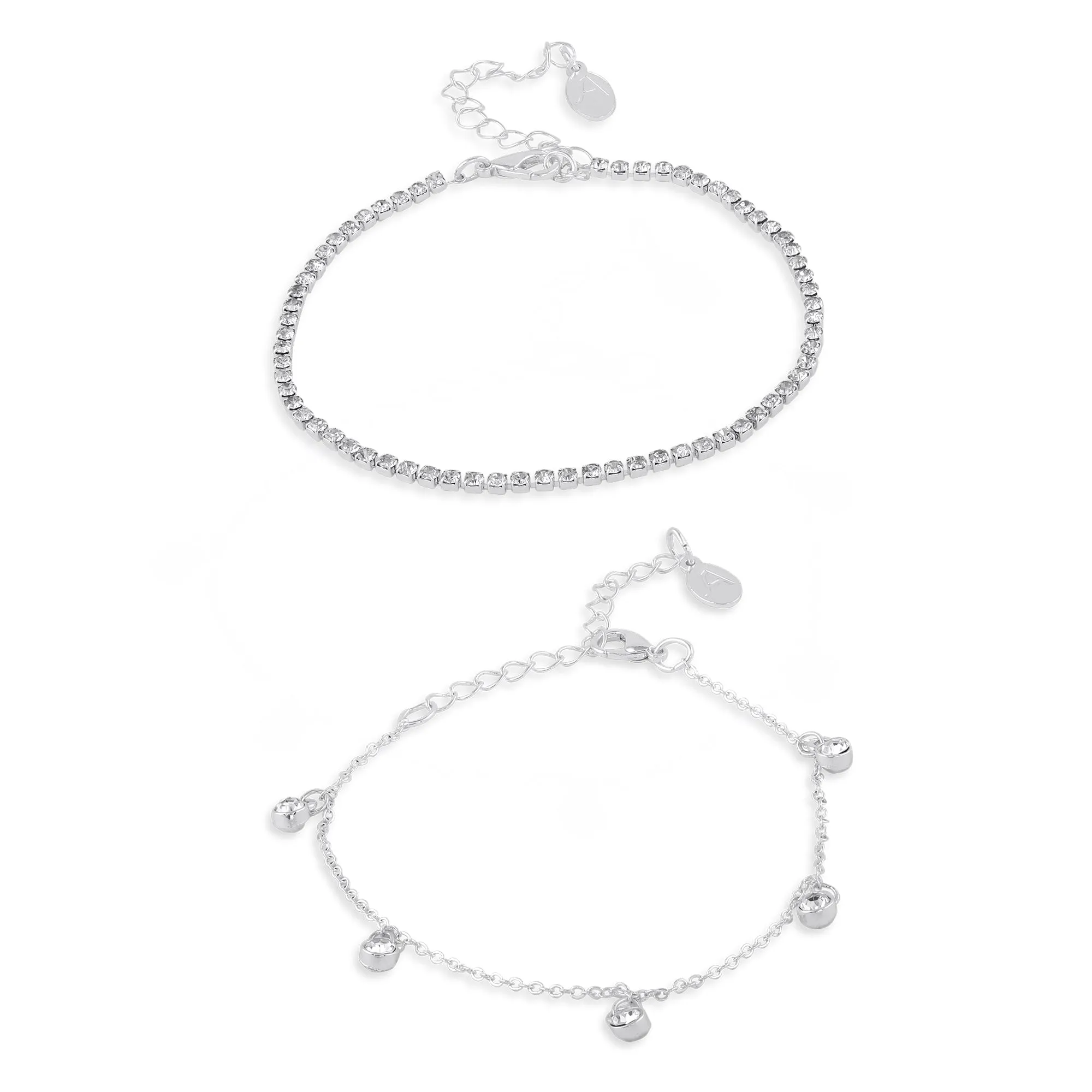 Accessorize London Tennis Chain Sparkle Drop Anklet Set Of Two