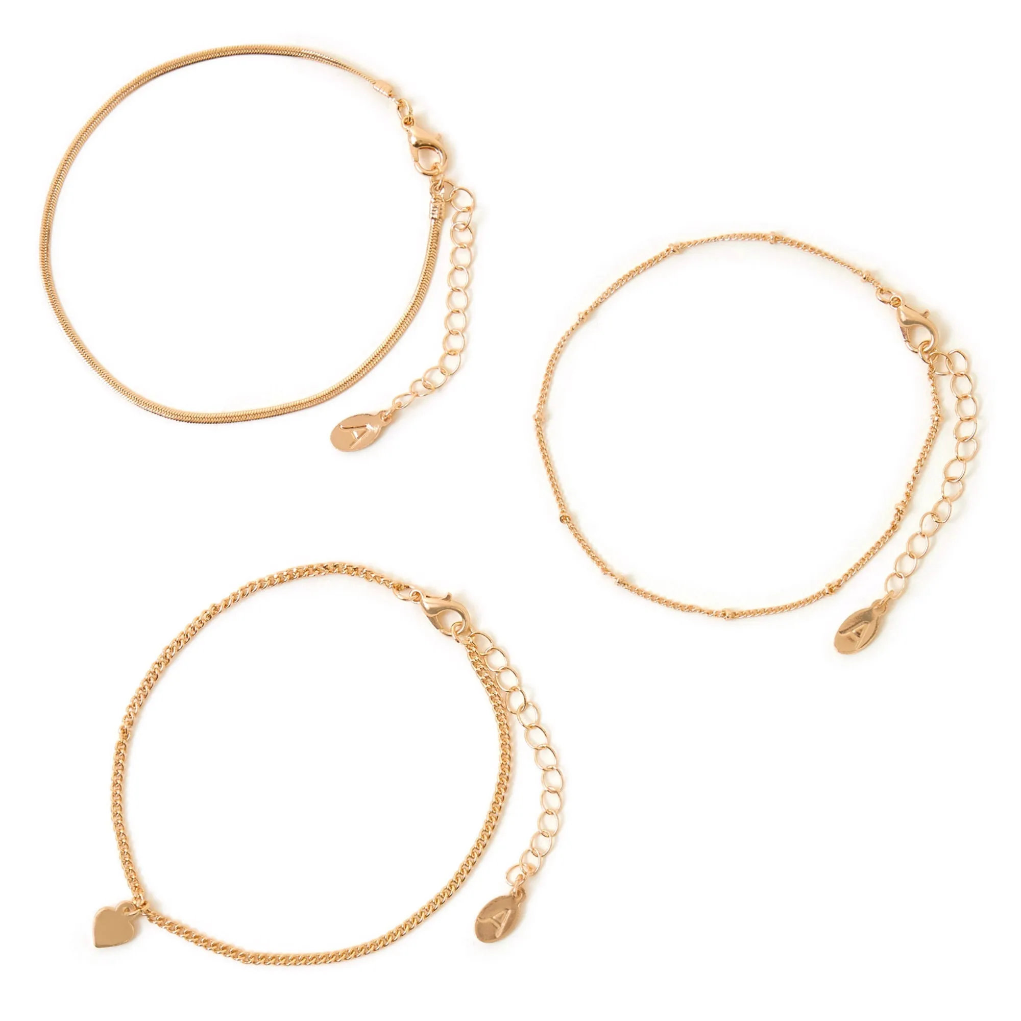 Accessorize London Women's Gold Heart Chain Anklets Pack Of 3