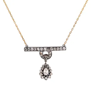 Antique inspired 2 carat total weight diamond 18k rose gold silver necklace